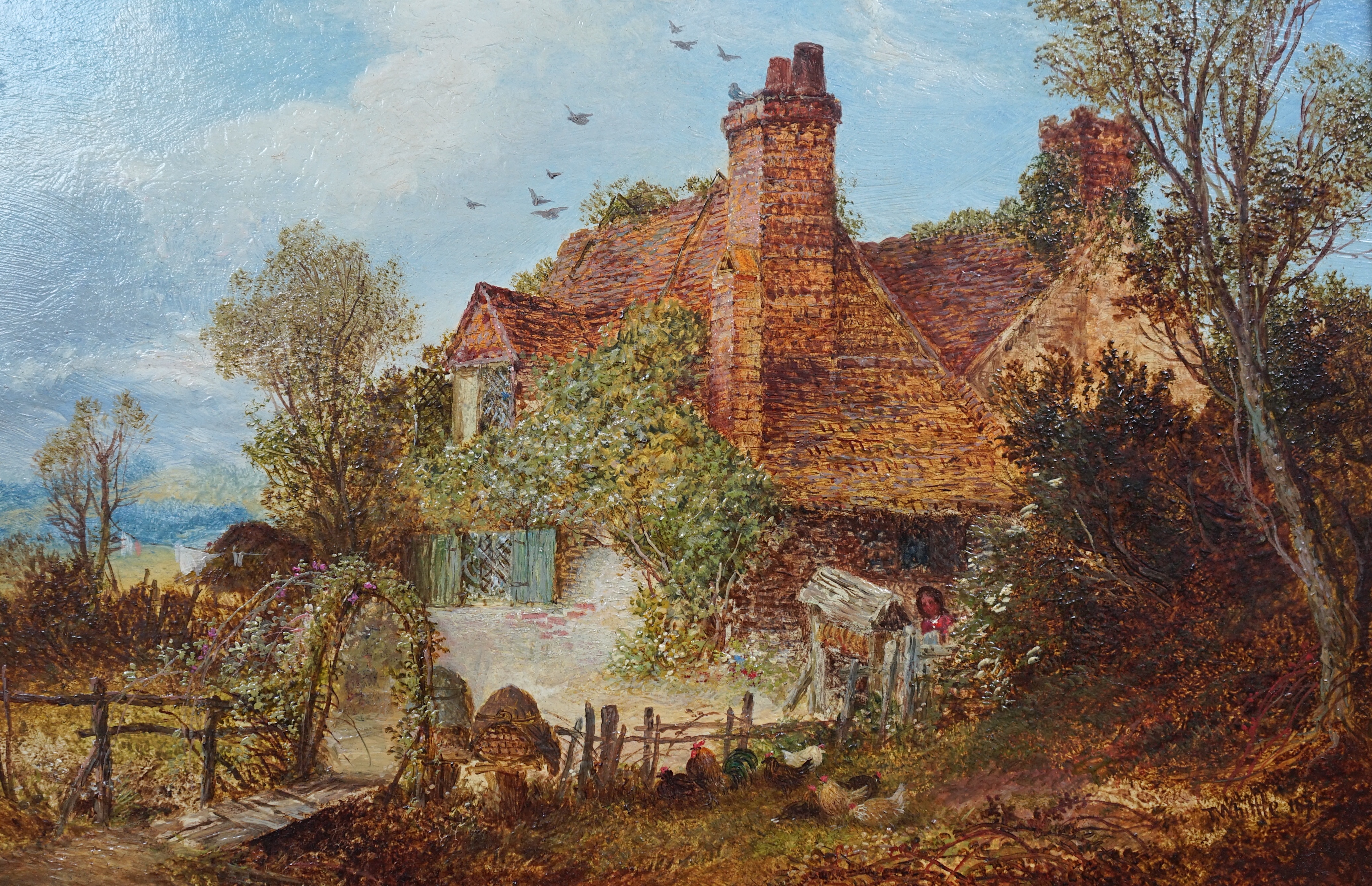Thomas Whittle Junior (British 1865-1892), oil on millboard, Figure beside a rustic cottage, signed and dated 1876, 20 x 30cm. Condition - good, some damage to frame